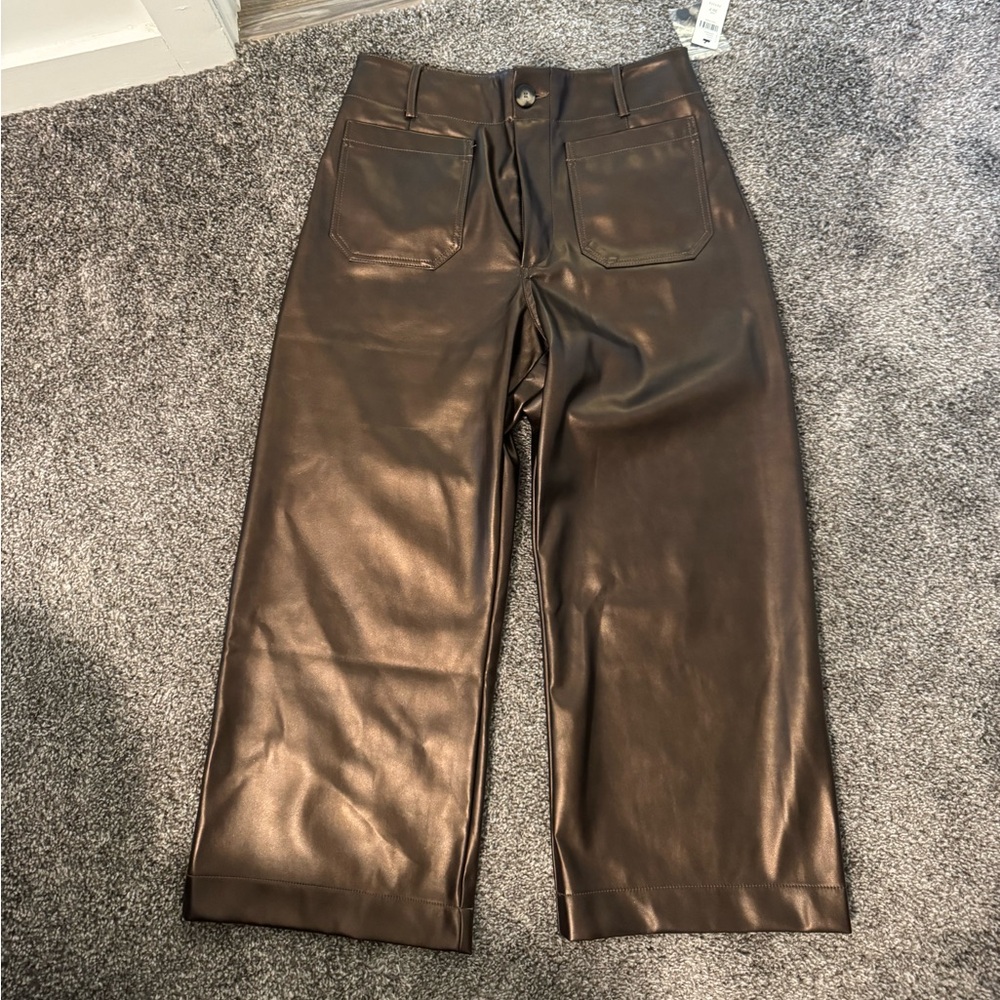 Maeve Shiny Brown Faux Leather Pants